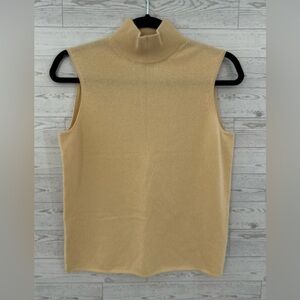 Saks Fifth Avenue Tan Fitted Sleeveless Mandarin Collar Tank Top 100% Cashmere